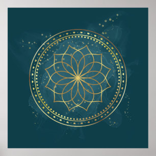 Green blue Lotus Ornate flourish  Poster