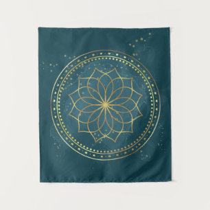 Green blue Lotus Ornate flourish  Tapestry