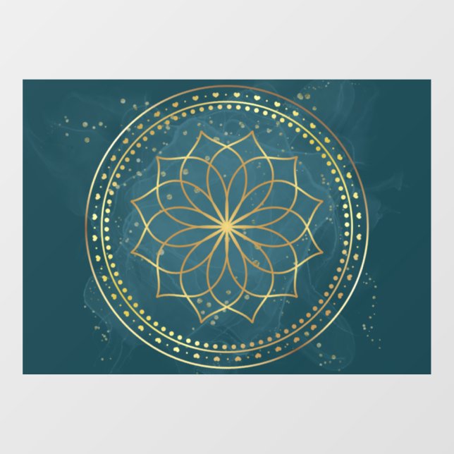 Green blue Lotus Ornate flourish  Window Cling (Sheet)