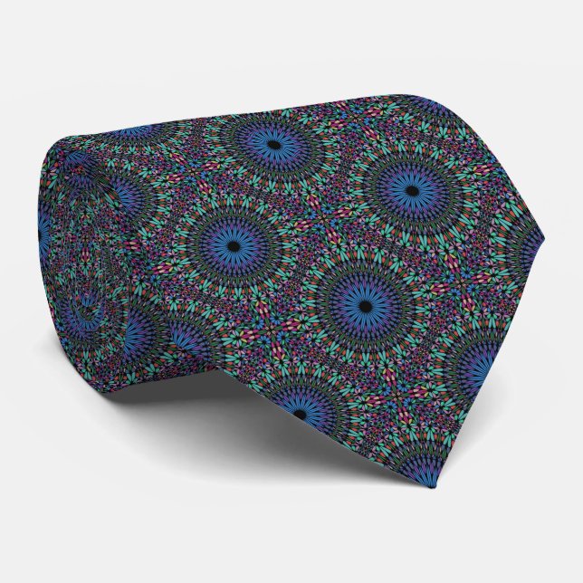 Green Blue Mandala Pattern Tie (Rolled)
