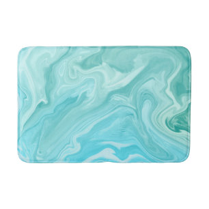Green & Blue Marble Swirl Abstract Ocean Breeze Bath Mat