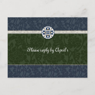 Green & Blue Medieval Brocade rsvp Invitation Postcard