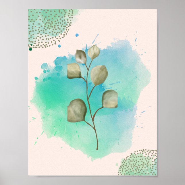Green & Blue Minimalist Leaves  Poster (Front)