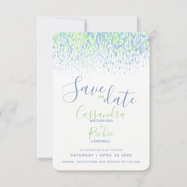 Green blue modern art save the date cards (Front)