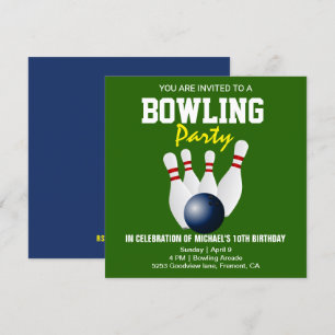 Green Blue Modern Bowling Party Birthday Invite