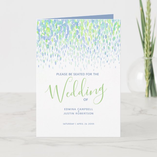 Green blue modern cascading art wedding programs (Front)