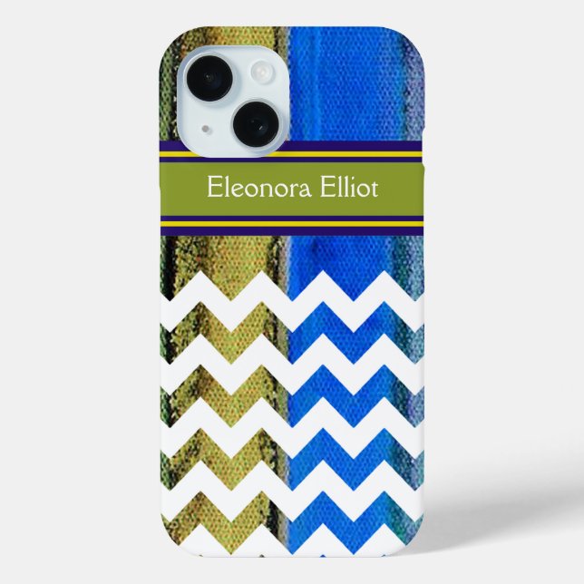 green blue Monogrammed Chevron Stripes Case-Mate iPhone Case (Back)