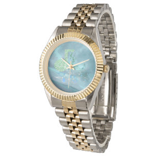 Green & Blue Music Notes Abstract 2 Two-Tone Watch