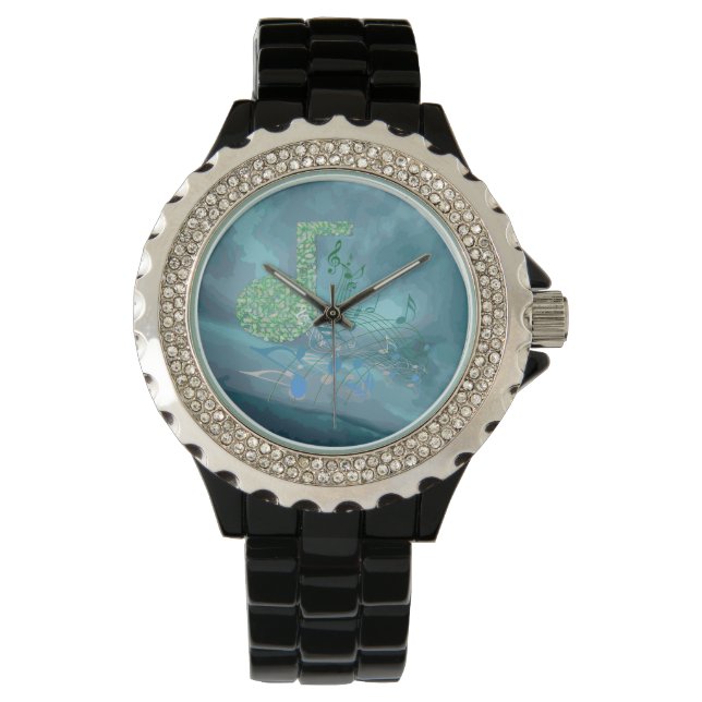 Green & Blue Music Notes Abstract 2 Watch (Front)