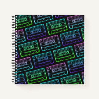 Green Blue Neon Cassette Tape Pattern Spiral Notebook