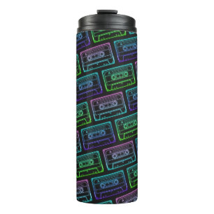 Green Blue Neon Retro Cassette Tape Pattern Thermal Tumbler