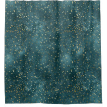 Green blue night sky teal gold star pattern 