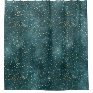 Green blue night sky teal gold star pattern 