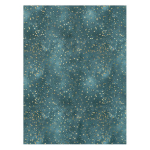 Green blue night sky teal gold star pattern  tablecloth