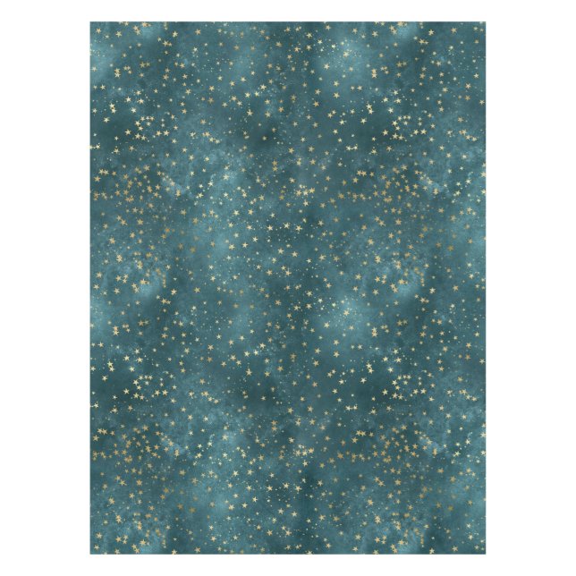 Green blue night sky teal gold star pattern  tablecloth (Front)
