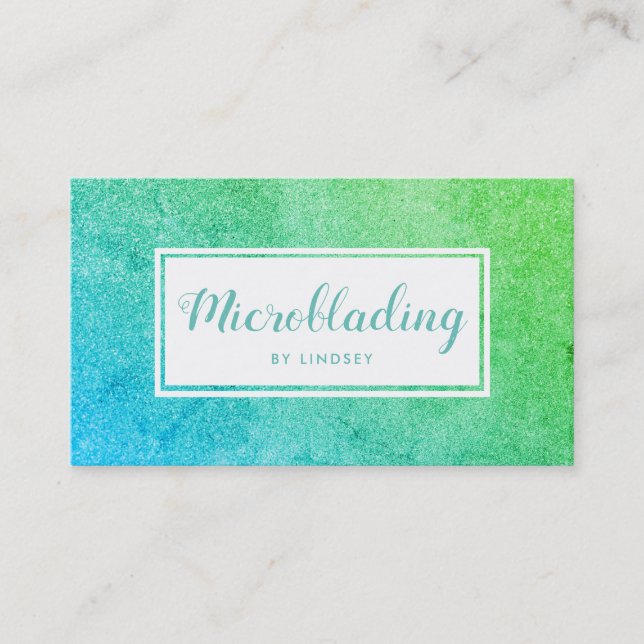 Green Blue Ombre Sparkle Glitter Microblading Business Card (Front)