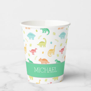 Green Blue Pastel Dino Birthday Party Cup