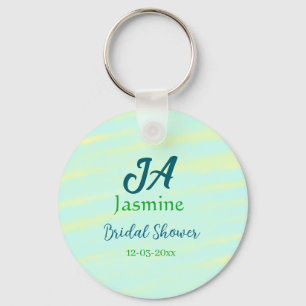 Green blue pastel watercolor bridal shower name da keychain