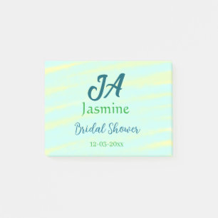 Green blue pastel watercolor bridal shower name da post-it notes