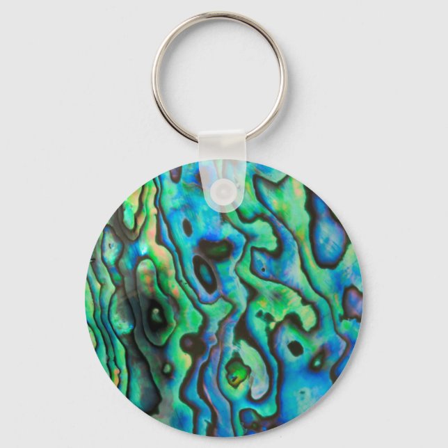 Green blue paua abalone shell keychain (Front)
