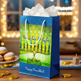 Green Blue Peace Love Light Hanukkah Menorah Bold Small Gift Bag