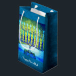 Green Blue Peace Love Light Hanukkah Menorah Bold Small Gift Bag<br><div class="desc">“Peace, love & light.” A close-up photo illustration of a bright, colourful, blue and green artsy menorah helps you usher in the holiday of Hanukkah in style. Feel the warmth and joy of the holiday season whenever you use this cute and fun personalized small gift bag. Matching cards, postage, stickers,...</div>