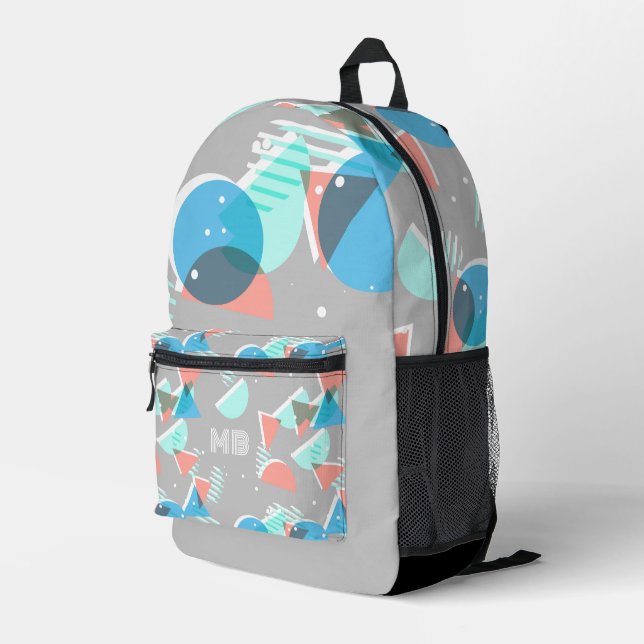 Green Blue Peach Orange Grey Midcentury Art Printed Backpack (Back Corner Right)