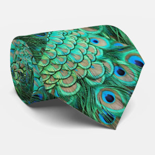 Green Blue Peacock Feather Pattern Tie. Tie