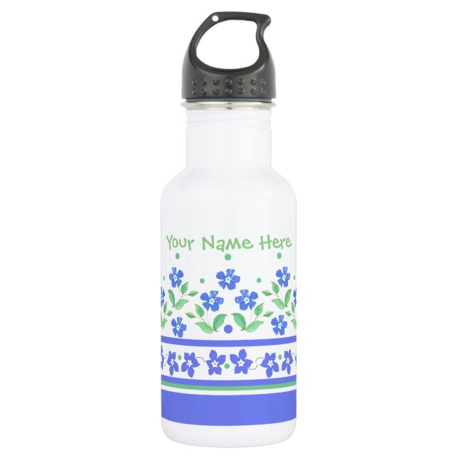 Green Blue Periwinkle Floral Border to Personalize 532 Ml Water Bottle (Front)