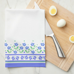 Green Blue Periwinkle Floral Border to Personalize Kitchen Towel