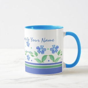Green Blue Periwinkle Floral Border to Personalize Mug