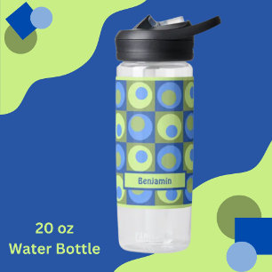 Green Blue Personalized Dot Square Theme Water Bottle