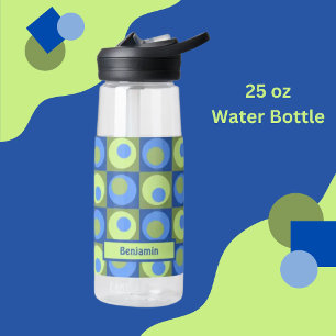 Green Blue Personalized Square Dot Pattern Water Bottle