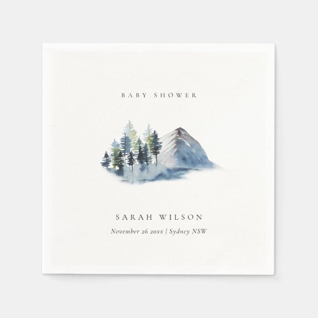 Green Blue Pine Woods Mountain Baby Shower Napkin (Front)