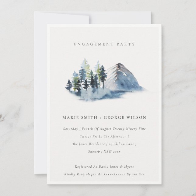 Green Blue Pine Woods Mountain Engagement Invite (Front)