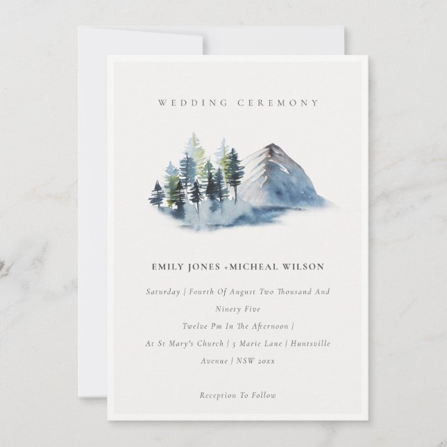 Green Blue Pine Woods Mountain Wedding Invitation (Devant)