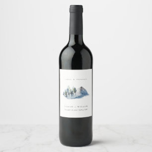 Green Blue Pine Woods Mountain Wedding Thanks Wine Label