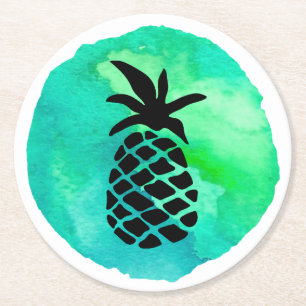 Green Blue Pineapple Round Paper Coaster