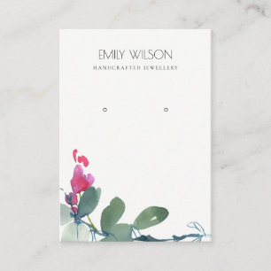 GREEN BLUE PINK EUCALYPTUS FOLIAGE EARRING DISPLAY BUSINESS CARD
