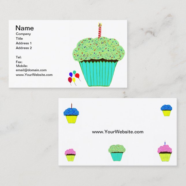 Green, Blue & Pink Frosting Chocolate Cupcakes Business Card (Front/Back)