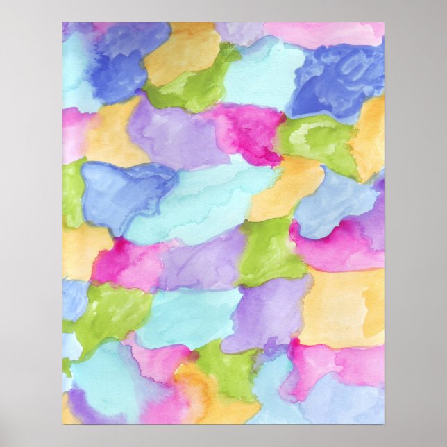 Green Blue Pink Yellow Purple Water Colour Poster (Front)