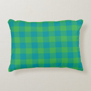 Green Blue Plaid Checker Pattern Accent Pillow