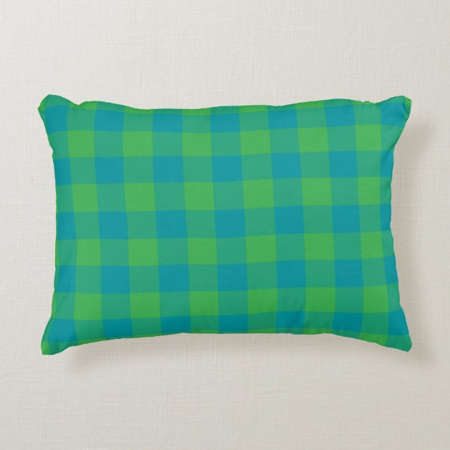 Green Blue Plaid Chequered Pattern Accent Pillow (Front)