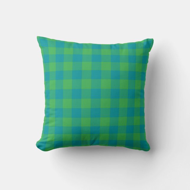 Green Blue Plaid Chequered Pattern  Throw Pillow (Front)