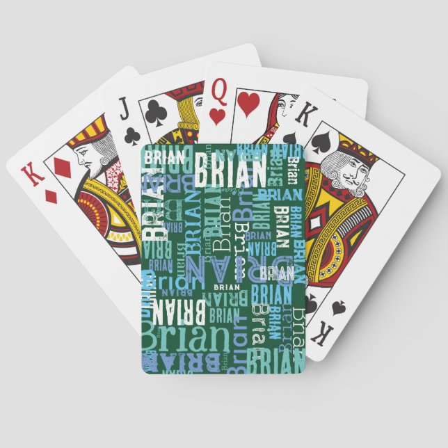 Green Blue Playing Cards with Custom Name Pattern (Back)