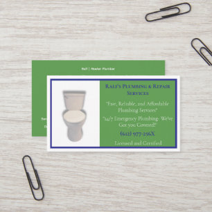 Green Blue Plumber Plumbing Services Toilet  Business Card