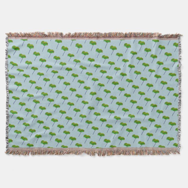 Green blue poppy flower on blue throw blanket (Front)
