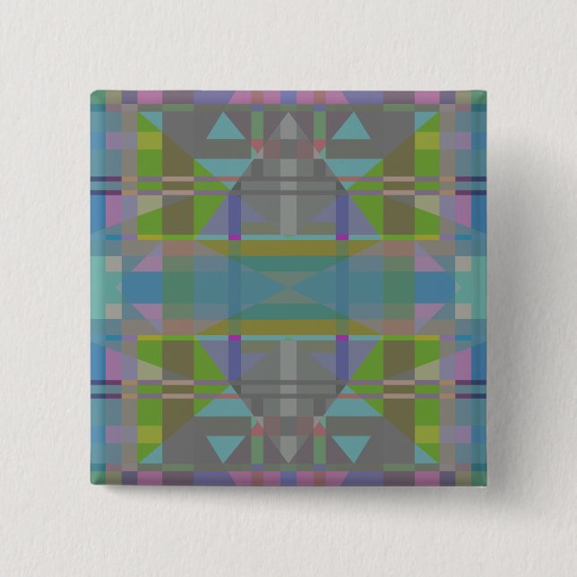 Green Blue Purple Geometric 2 Inch Square Button (Front)