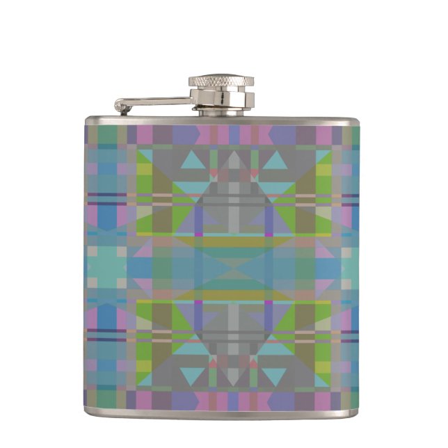 Green Blue Purple Geometric Hip Flask (Front)