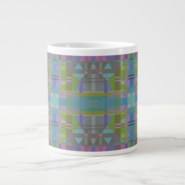 Green Blue Purple Geometric Large Coffee Mug (Front)
